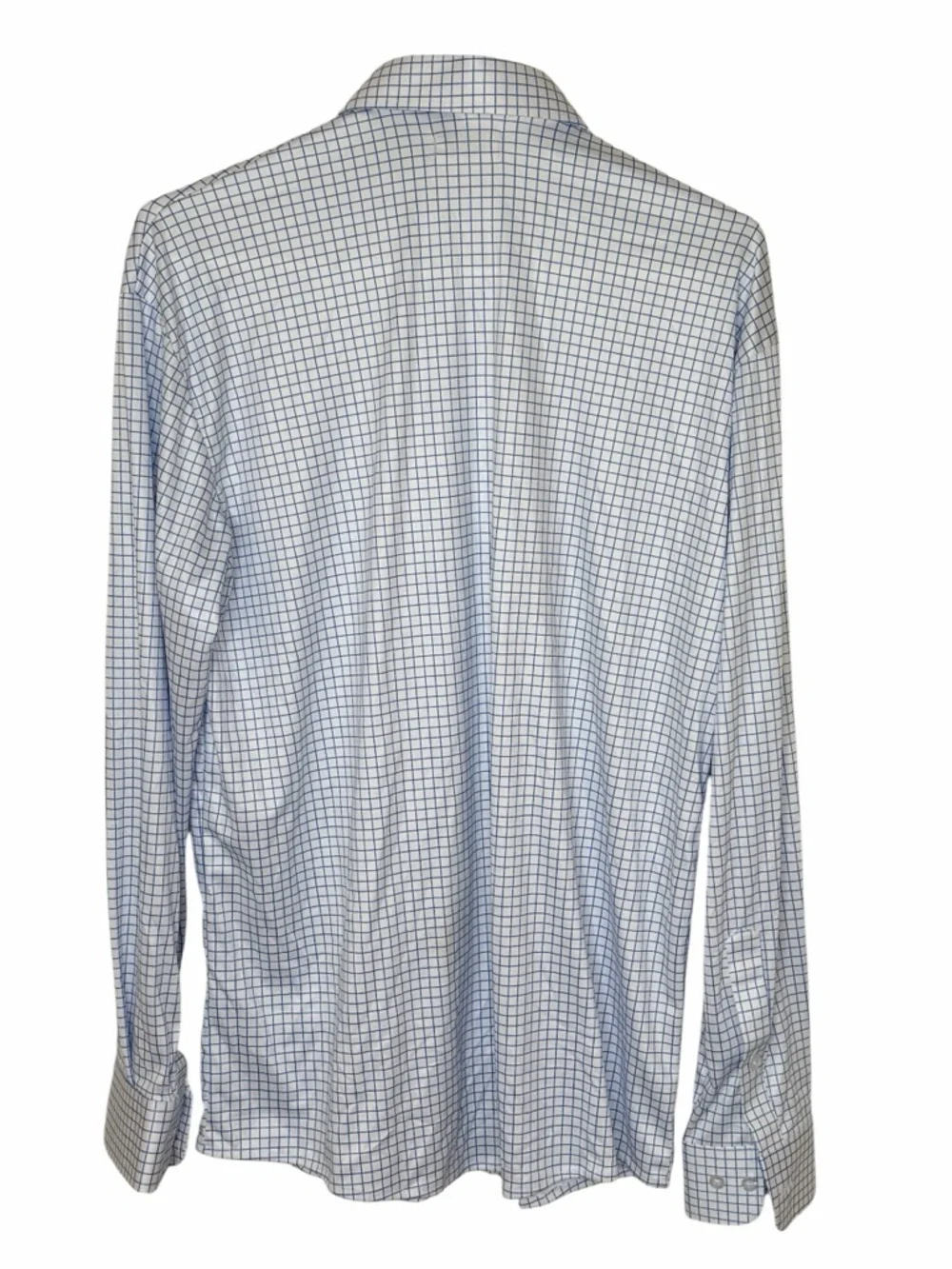 NWOT Collars & Co Thin Blue Check Quattro Flex Semi-Spread Collar Shirt Medium - Picture 5 of 8